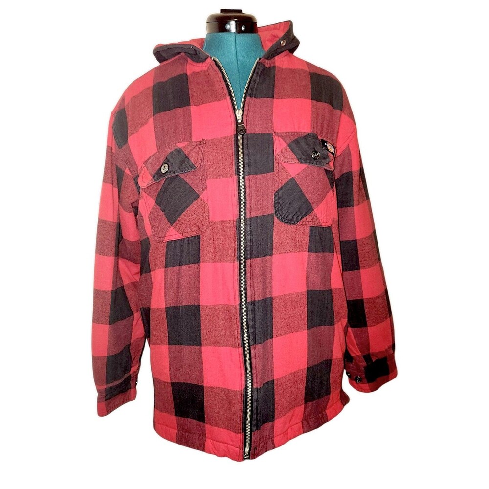 Dickies Barn Jacket Mens M Buffalo Red Plaid Quilted Work Wear Hooded Outdoors